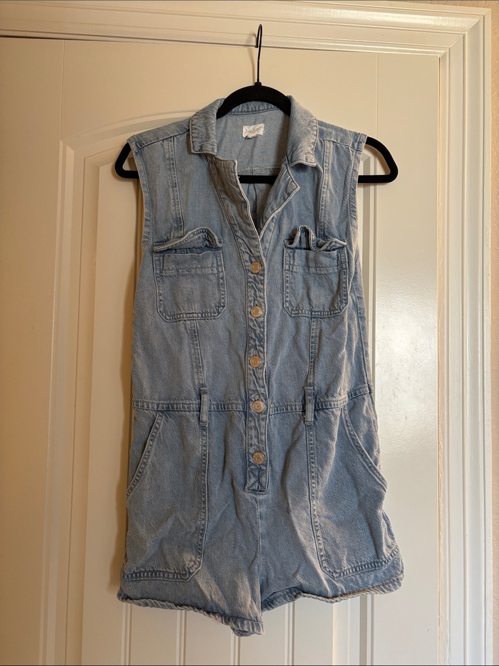 Z Supply Light Blue Sleeveless Denim Romper